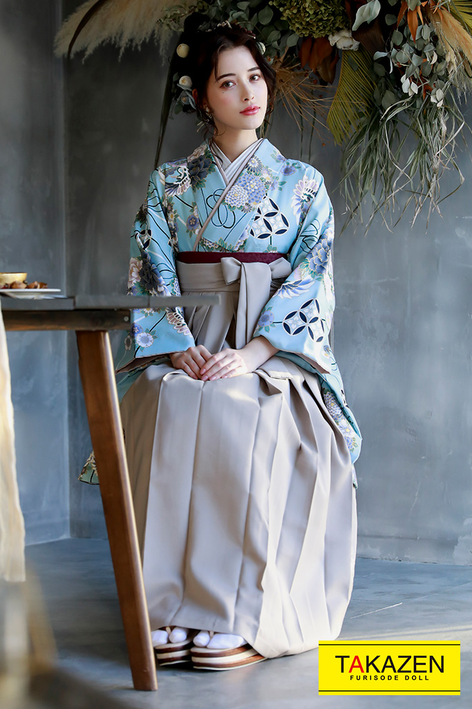 TAKAZENのレンタル袴 正統派古典　水色/ブルー　和柄　おしとやか　清楚　大人っぽい【通販可】K23026