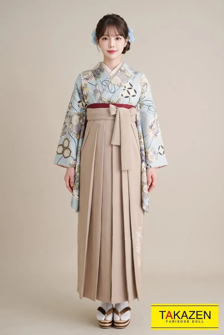 TAKAZENのレンタル袴 正統派古典　水色/ブルー　和柄　おしとやか　清楚　大人っぽい【通販可】K23026