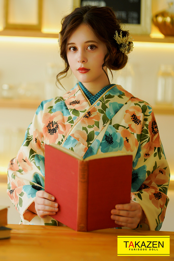 TAKAZENのレンタル袴 ふんわりフェミニン系(やわらかい色)　くすみベージュ/水色　K23028【通販可】