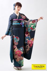 古典　振袖　綺麗　豪華　ネイビー