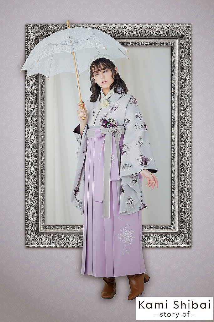 くすみカラー 可愛いガーリー袴 Kamishibai Story Of 薄紫 薄色 C 通販可 成人式振袖 卒業式袴レンタル 前撮りなら Takazen 大阪 梅田 心斎橋 堺 兵庫 神戸三宮 奈良の店舗へ