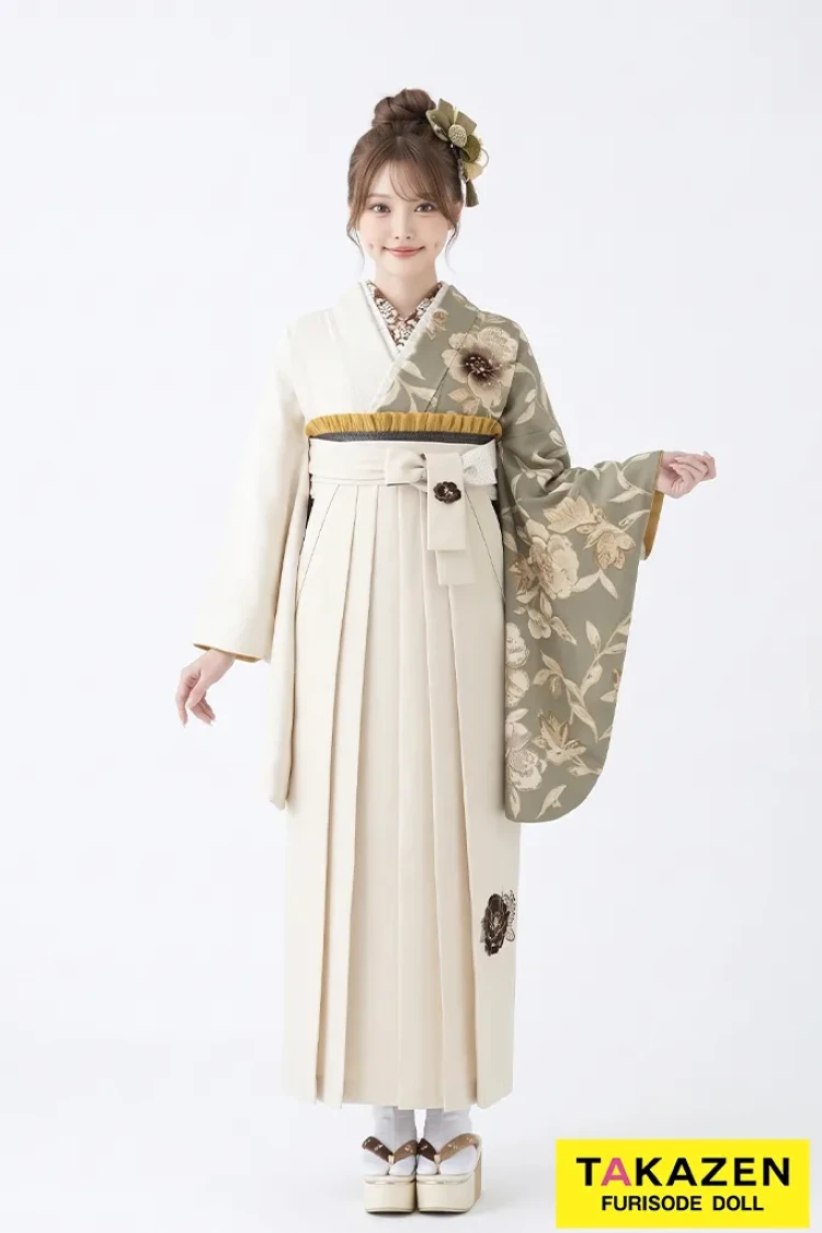 TAKAZENのレンタル袴 玉城ティナ×紅一点ブランド袴　ベージュ/白　洋風　かわいい　おしゃれ　ワントーンコーデ　今どき【通販可】R23040