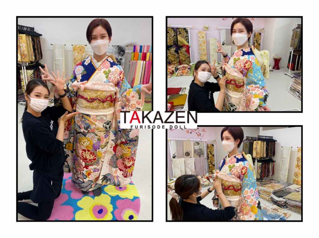 TAKAZEN　タカゼン　古典柄　青色　　振袖　成人式　レンタル