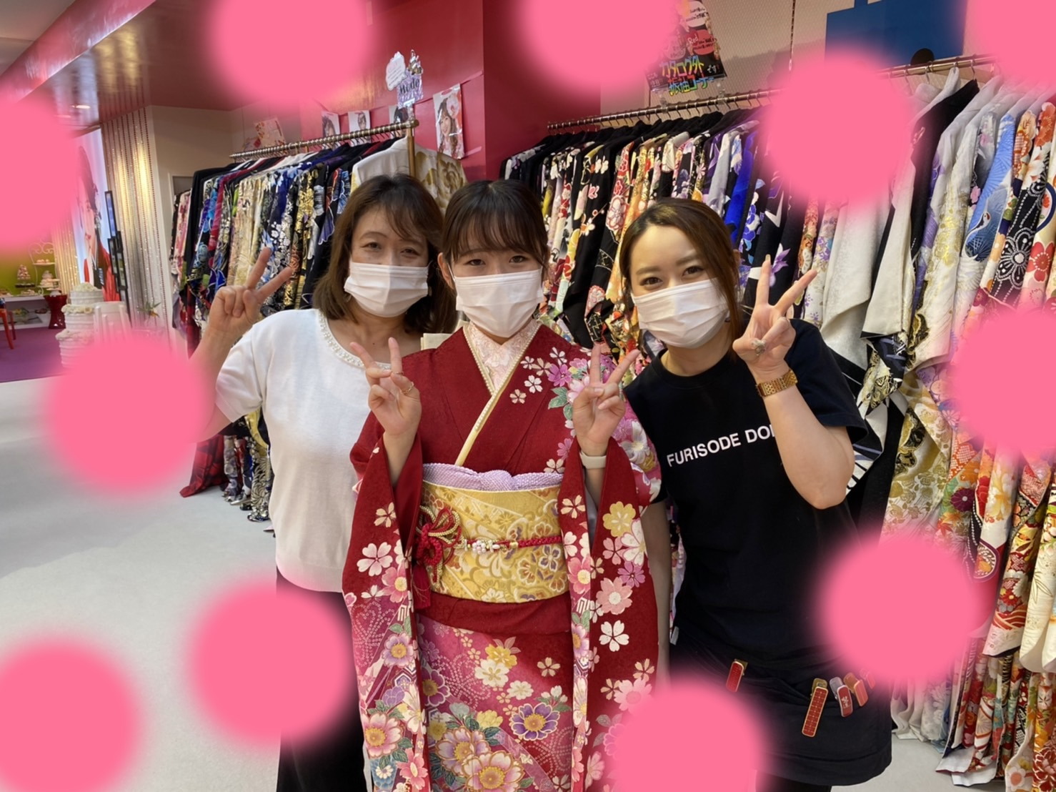 前撮り　振袖　撮影会　古典柄　TAKAZEN神戸店　赤色