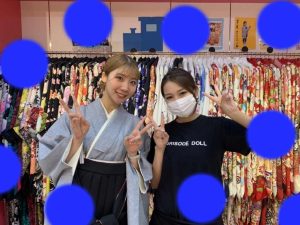 TAKAZEN神戸店　卒業式　袴　くすみカラー水色　黒　かわいい　イマドキ