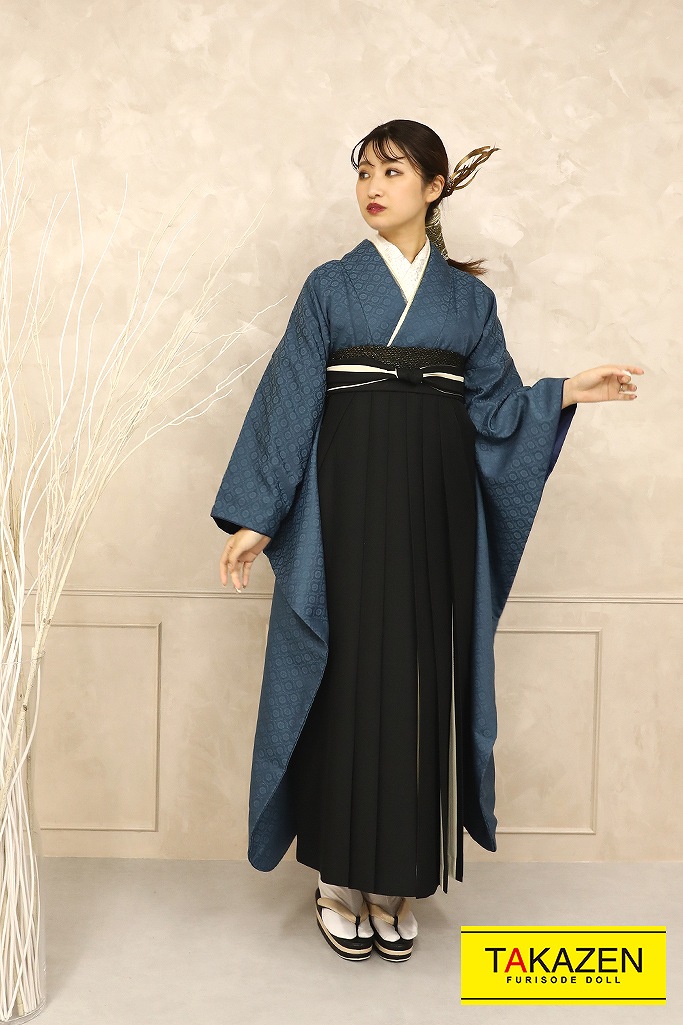 TAKAZENのレンタル袴 人気のシンプルでかっこいい袴(お洒落な着こなし)　青　RY140【通販可】