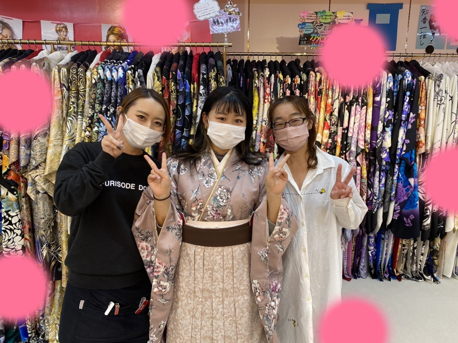 TAKAZEN神戸三宮店　前撮り撮影会　イマドキ　カワイイ　コディネート　振袖　レンタル　袴　くすみカラー