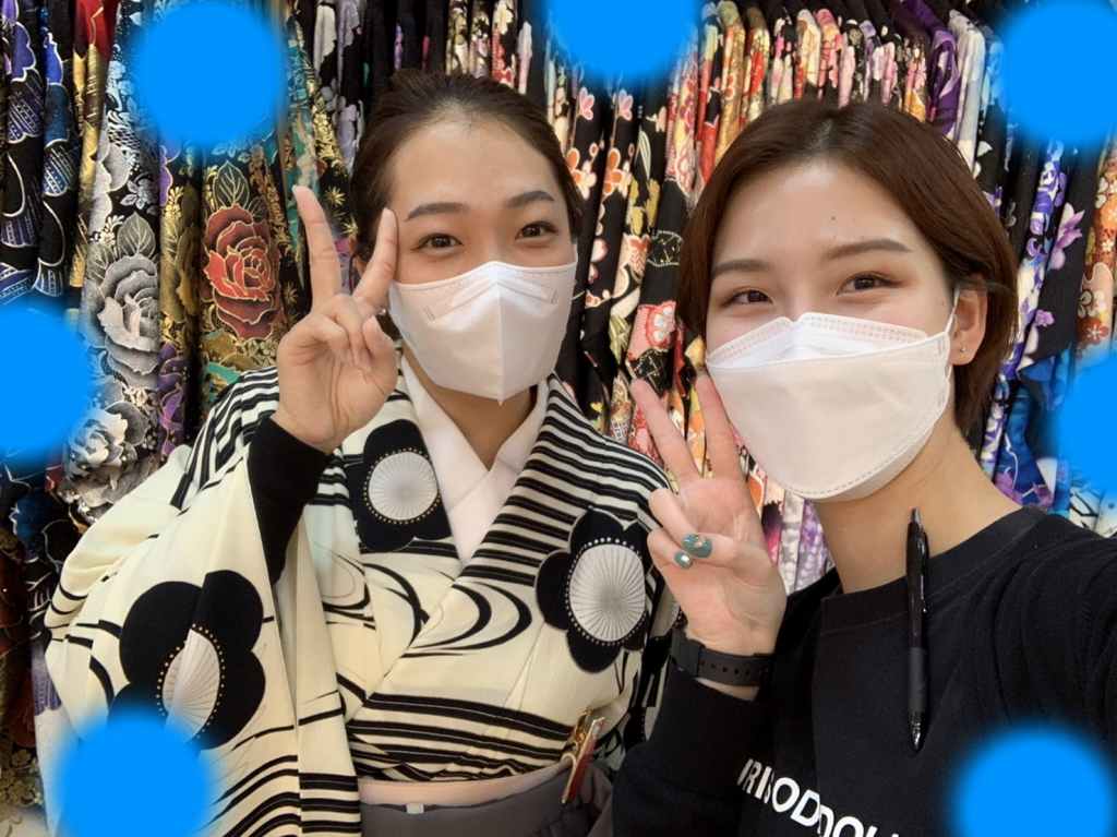 TAKAZEN神戸三宮店　前撮り撮影会　イマドキ　カワイイ　コディネート　振袖　レンタル　袴　くすみ