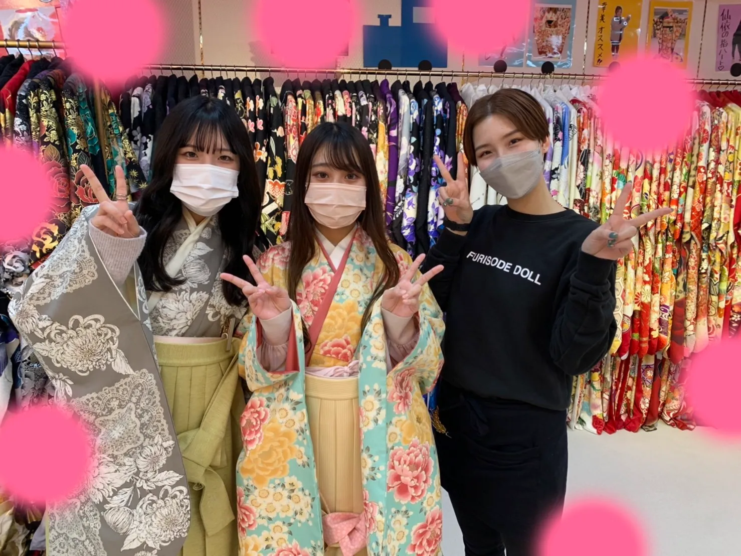 TAKAZEN神戸三宮店　前撮り撮影会　イマドキ　カワイイ　コディネート　振袖　レンタル　袴　くすみカラー