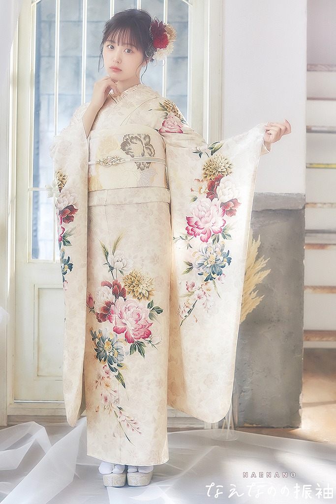 nuance line yukata Ivory(帯 Beige)-