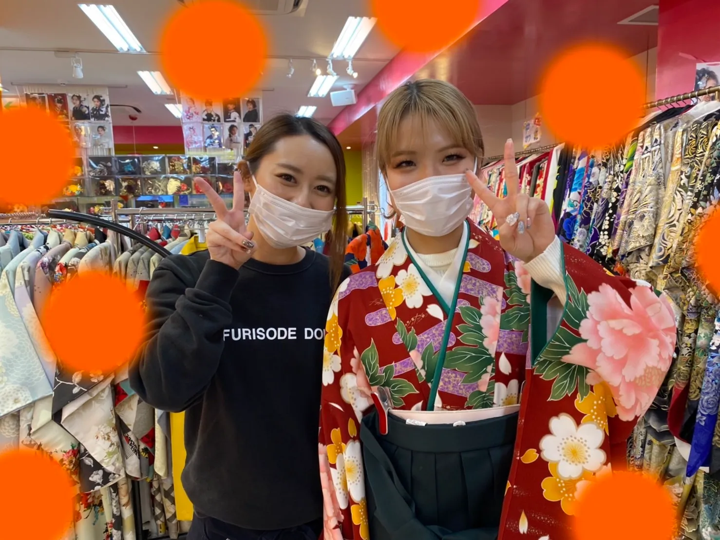 TAKAZEN神戸三宮店　前撮り撮影会　イマドキ　カワイイ　コディネート　振袖　レンタル　袴　古典　赤色