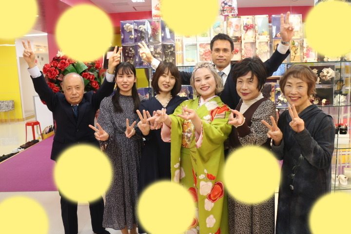 TAKAZEN神戸店　前撮り撮影会　成人式　振袖　緑　イマドキ　カワイイ　コディネート