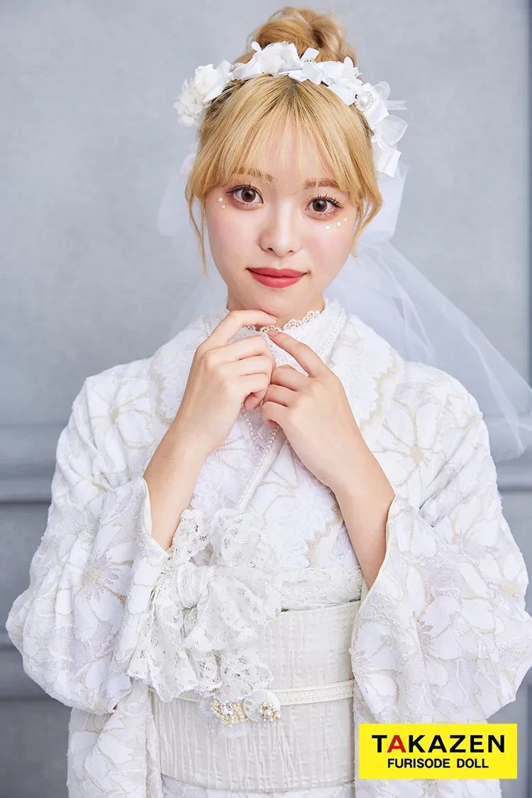 TAKAZENのレンタル振袖 激安!くすみカラーガーリー 白 総レース振袖 かわいい ホワイトコーデ 量産型 おしゃれ【通販】23015