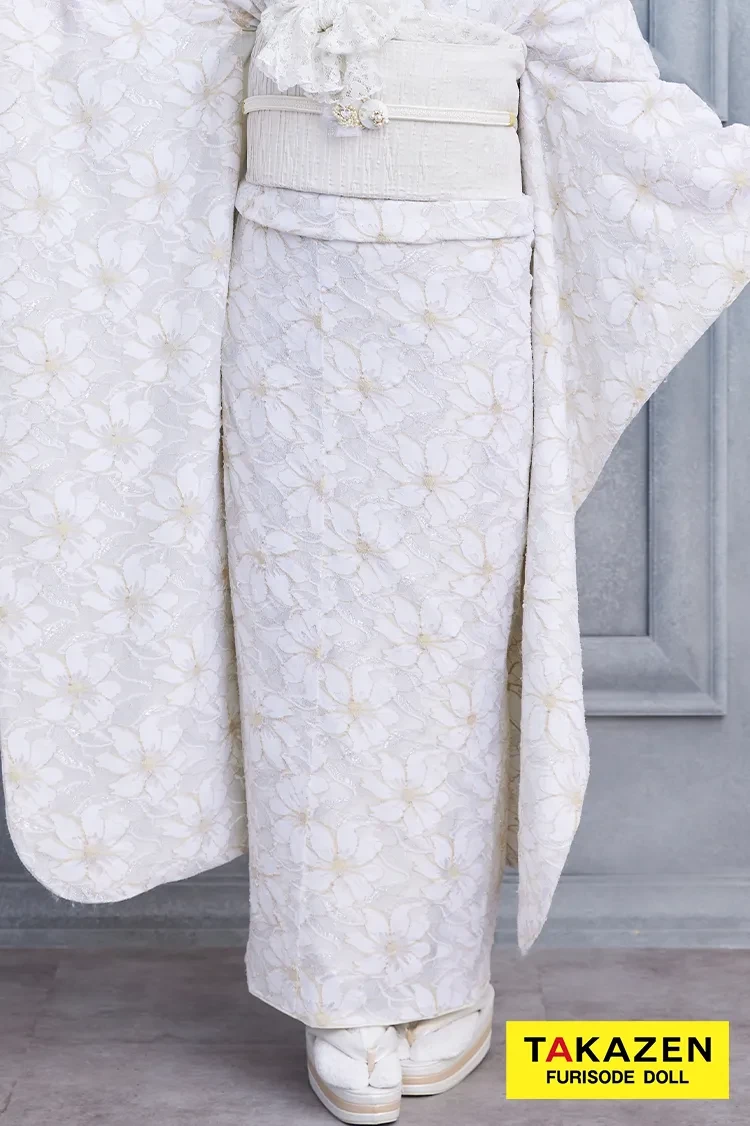TAKAZENのレンタル振袖 激安!くすみカラーガーリー 白 総レース振袖 かわいい ホワイトコーデ 量産型 おしゃれ【通販】23015