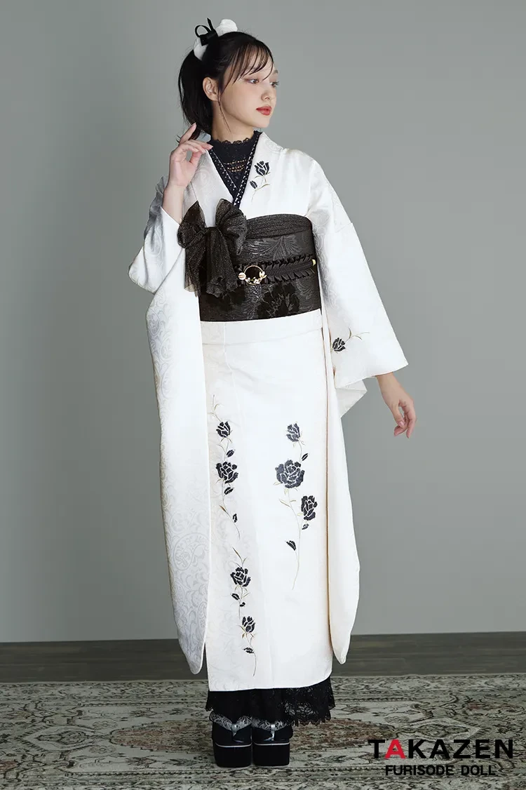 格安！！　振袖フルセット　7点　成人式　結婚式　前撮り　白　ホワイト　総刺繍 ヴィンテージスタイル ホワイト/白ベース ワンポイント刺繍