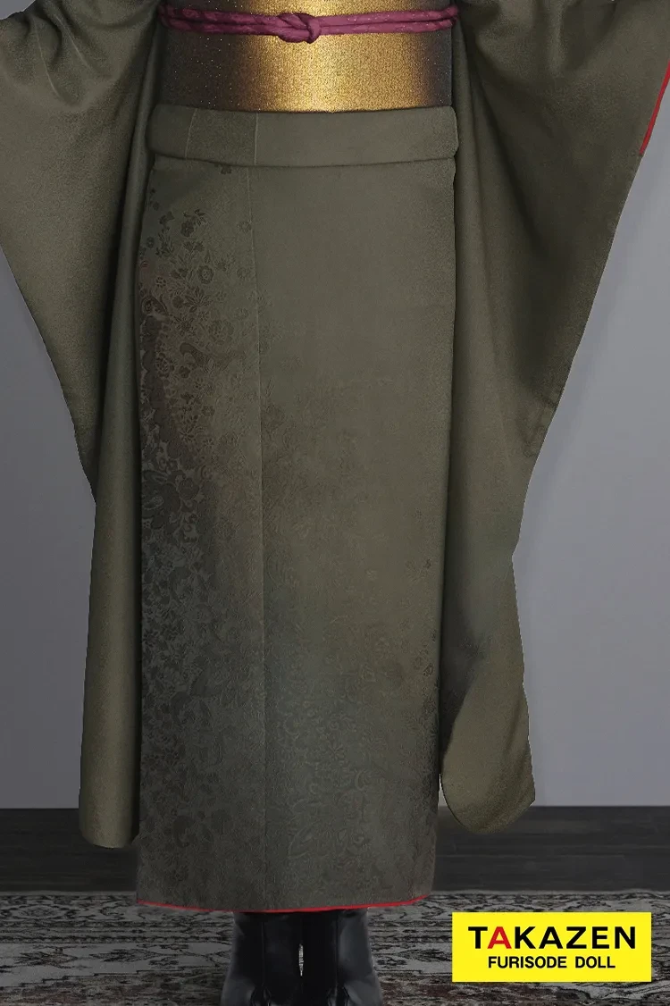 TAKAZENのレンタル振袖 ヴィンテージスタイル 緑/グリーン 無地 大人っぽい かっこいい 粋な振袖 レトロ ブーツコーデ 目立つ シンプル 香川るな【通販可】24036