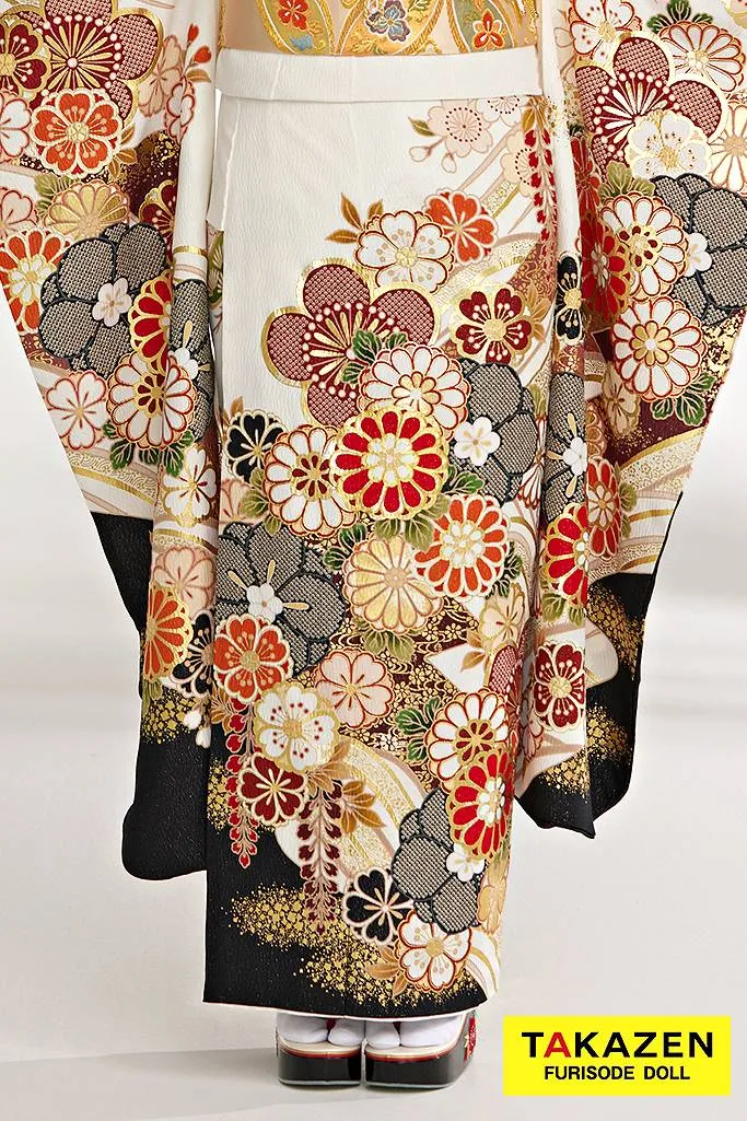 最新作正統派古典 白/黒/赤 菊柄 かわいい 清楚 伝統的 金彩刺繍京友禅 