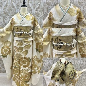 振袖レンタル　成人式　ゴールド　かっこいい　白