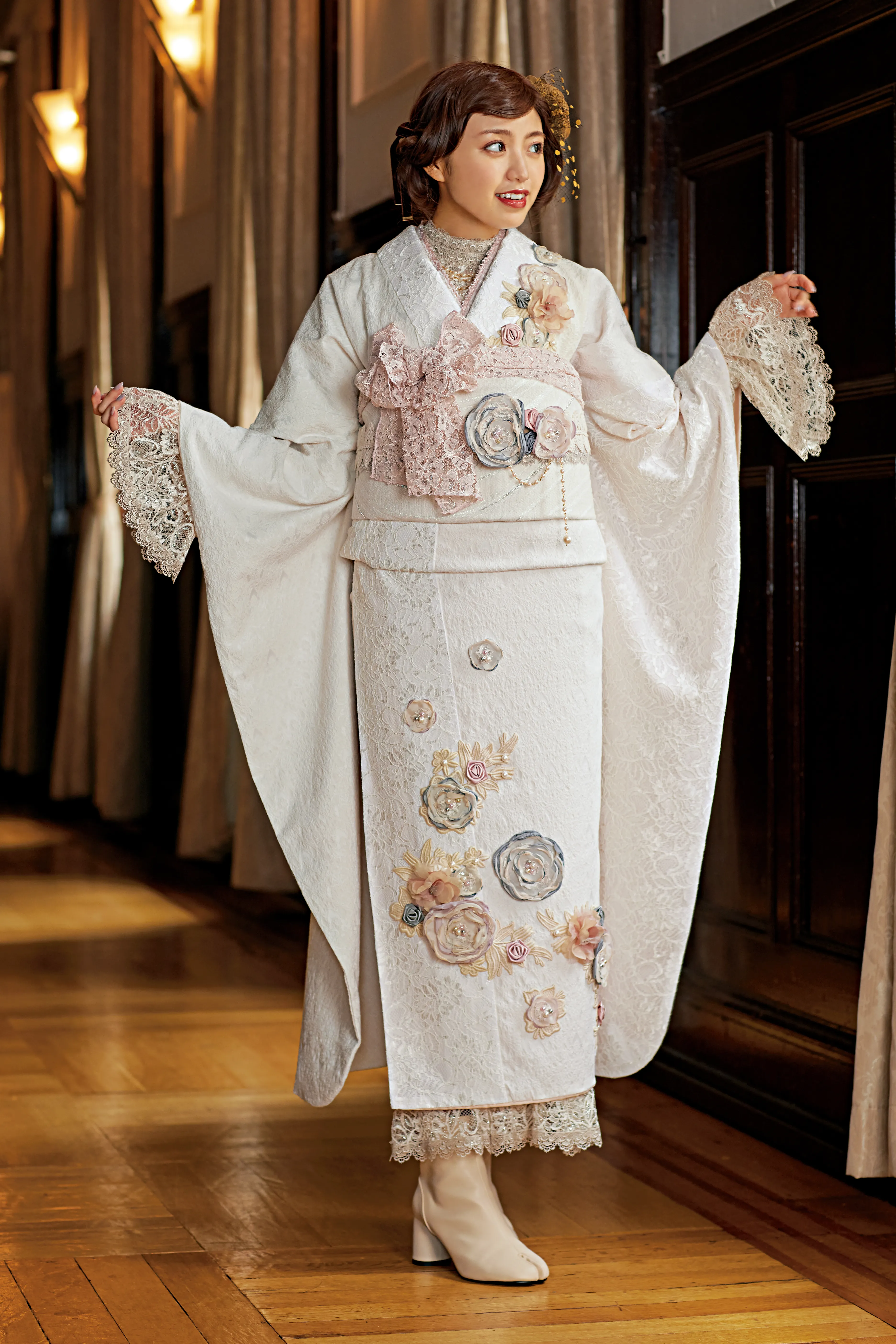 振袖レンタル　ミニョン　立体花　洋風