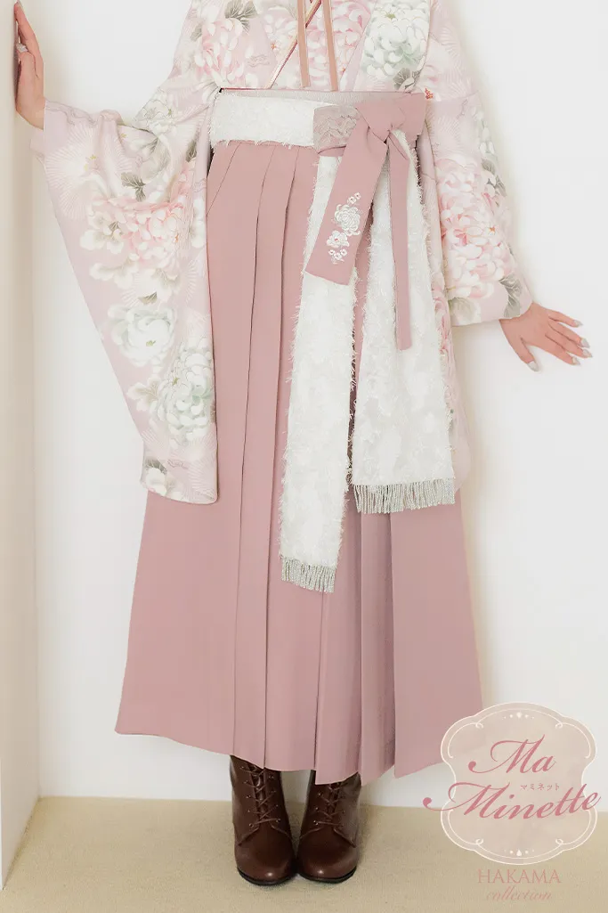 TAKAZENのレンタル袴 くすみカラーガーリー　くすみピンク　フェミニン　ゆめかわいい　しごきアレンジ　リボン半衿【通販可】K24020