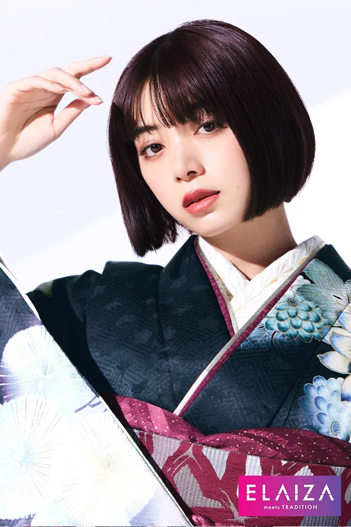 TAKAZENのレンタル振袖 池田エライザ振袖　ネイビー/濃紺　牡丹柄/古典柄　大人っぽい/正統派古典/清楚/綺麗/可愛い/落ち着いた【通販可】K711