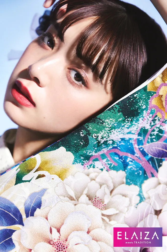 TAKAZENのレンタル振袖 池田エライザ振袖　緑/グリーン/黄色　花柄/柄多め　華やか/大人っぽい/カラフル/ポップ【通販可】K715