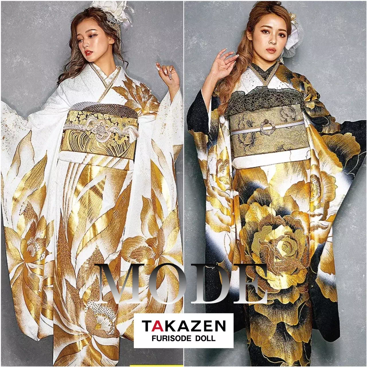 TAKAZEN神戸店　モード　派手　　前撮り撮影会　イマドキ　カワイイ　コディネート　振袖　レンタル　袴　バラ　キラキラ　黒金　白金