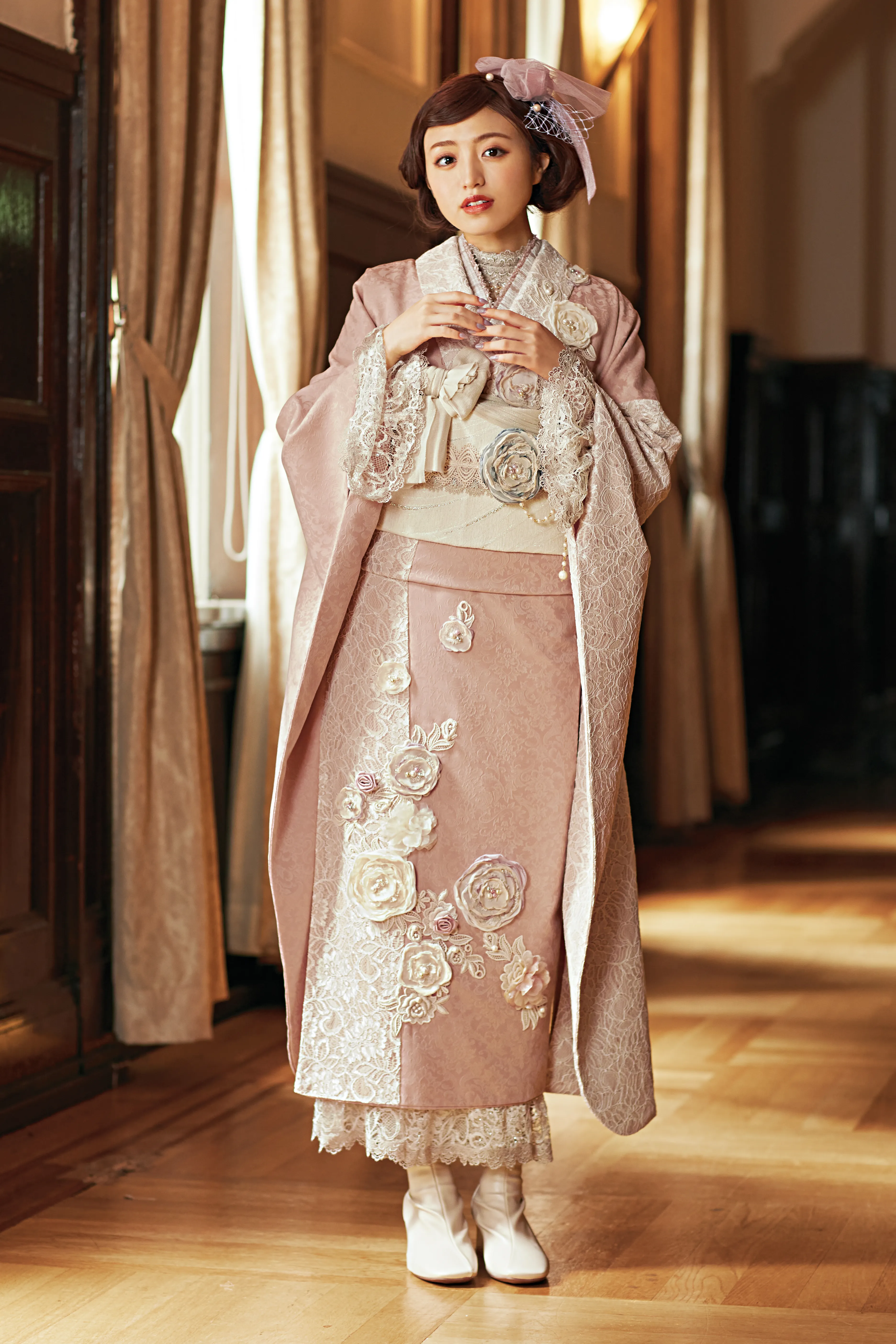 振袖レンタル　ミニョン　立体花　洋風