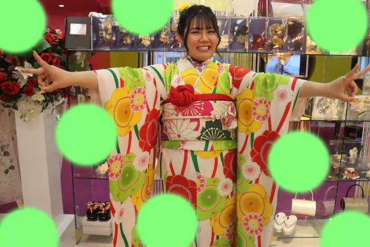 TAKAZEN神戸店　前撮り撮影会　成人式　振袖　レンタル　レトロ　黄色　緑