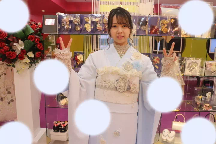 TAKAZEN神戸店　前撮り撮影会　成人式　振袖　レンタル　イマドキ　ミニョン　水色　インナーレース