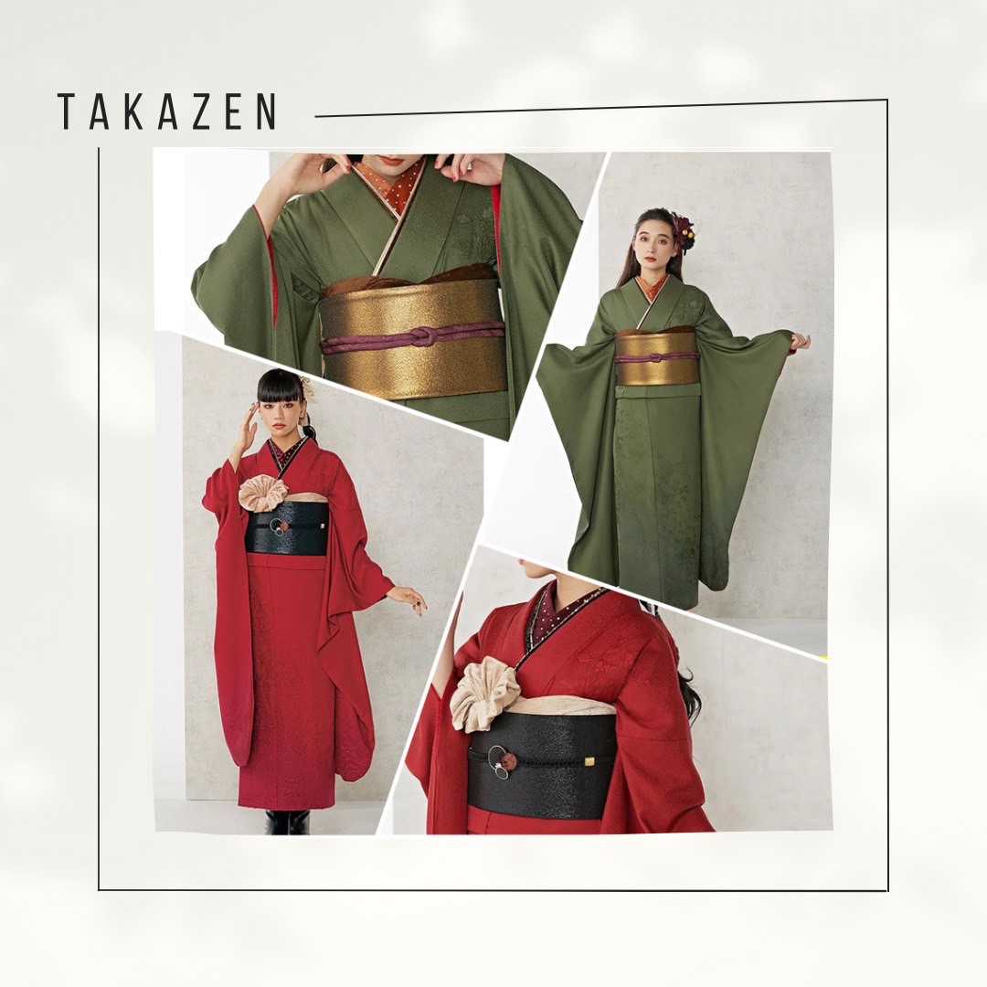 TAKAZEN神戸店　振袖　レンタル　成人式　2025年　2026年　オシャレ　かっこいい　ヴィンテージスタイル　無地