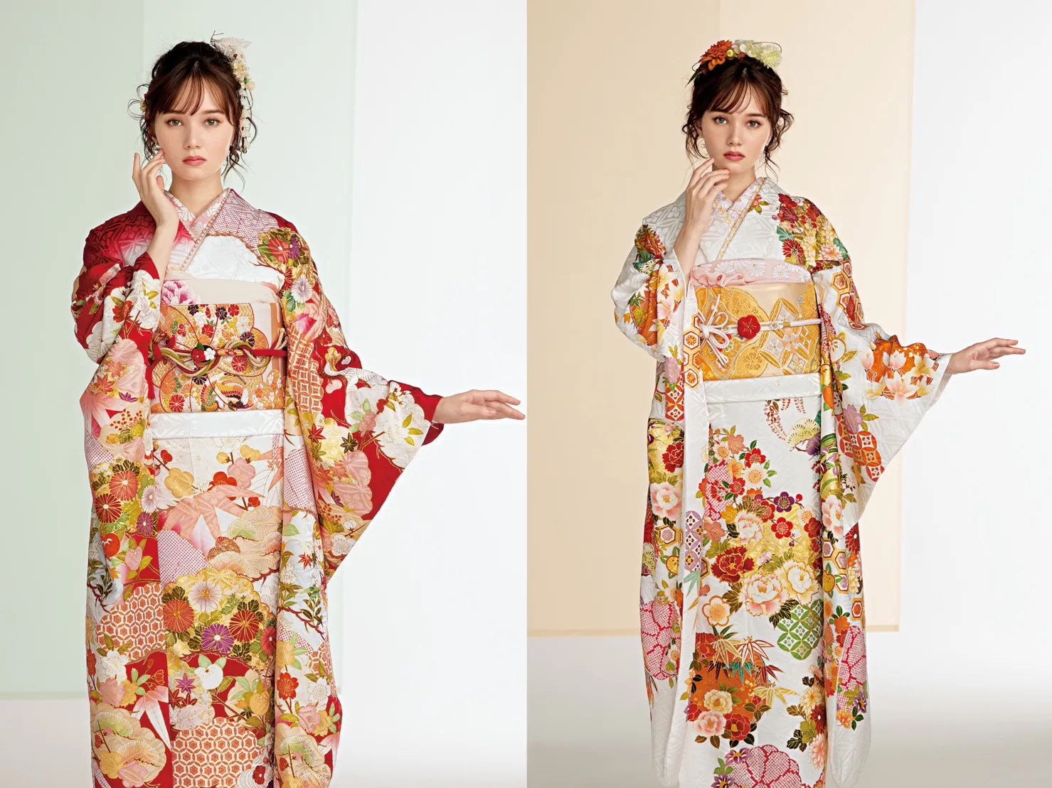 振袖レンタル　奈良　橿原　かわいい　おしゃれ　個性派　かわいい　かっこいい　くすみ　イマドキ　古典　マーシュ彩　古典柄　赤　白