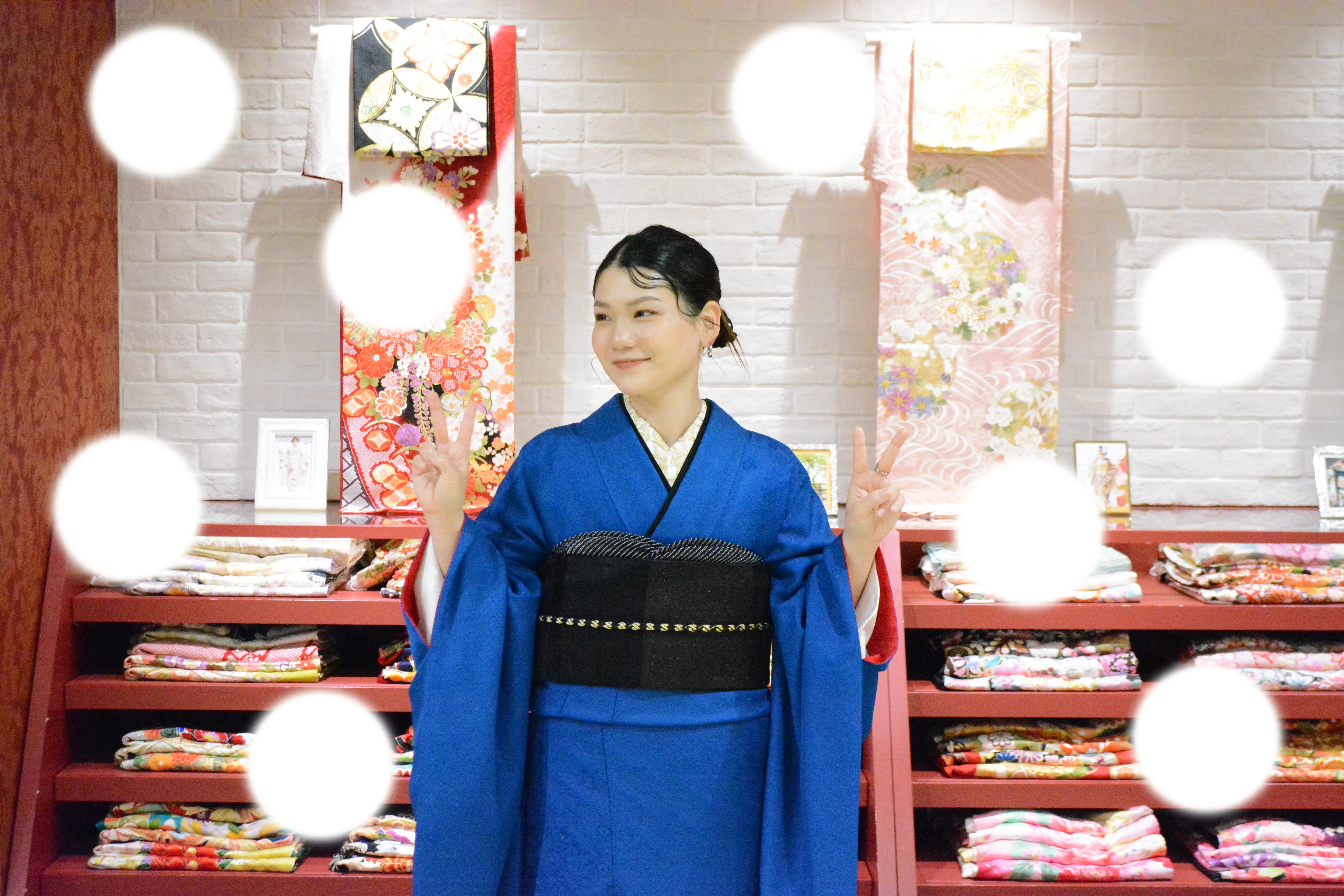 振袖　レンタル　青　無地　ヴィンテージ