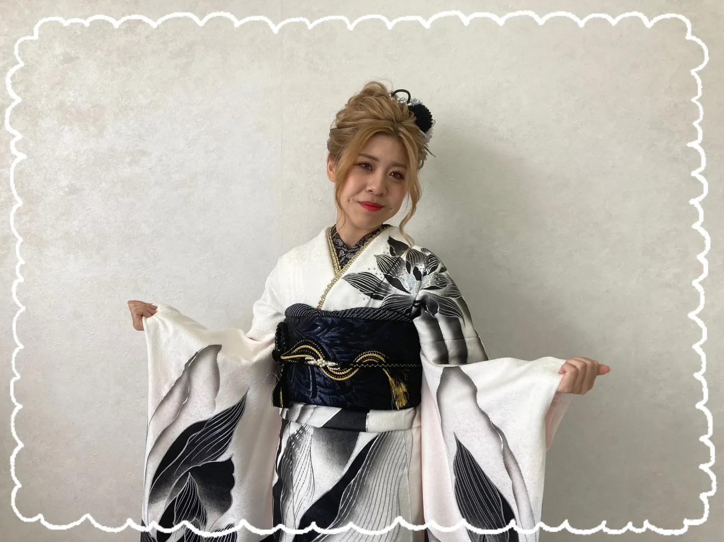 振袖レンタル　奈良　橿原　かわいい　おしゃれ　かわいい　かっこいい　イマドキ　モノトーン　白　黒
