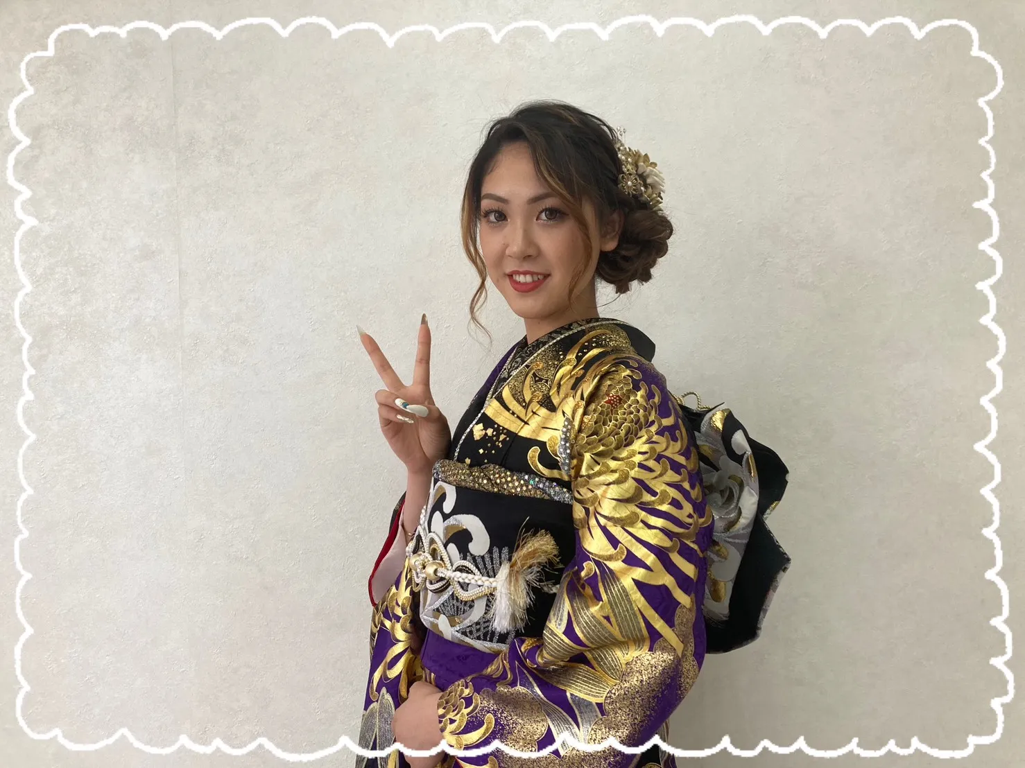 振袖レンタル　奈良　橿原　かわいい　おしゃれ　個性派　かわいい　かっこいい　イマドキ　ジャパンモード　ゴールド　紫