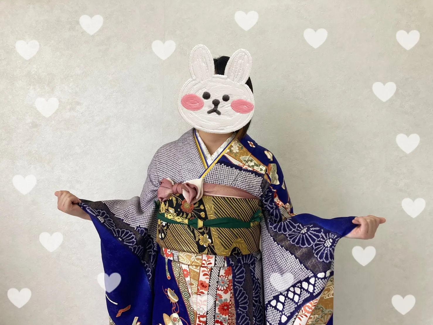振袖レンタル　奈良　橿原　ママ振袖　コーディネート　渋い　　おしゃれ　青