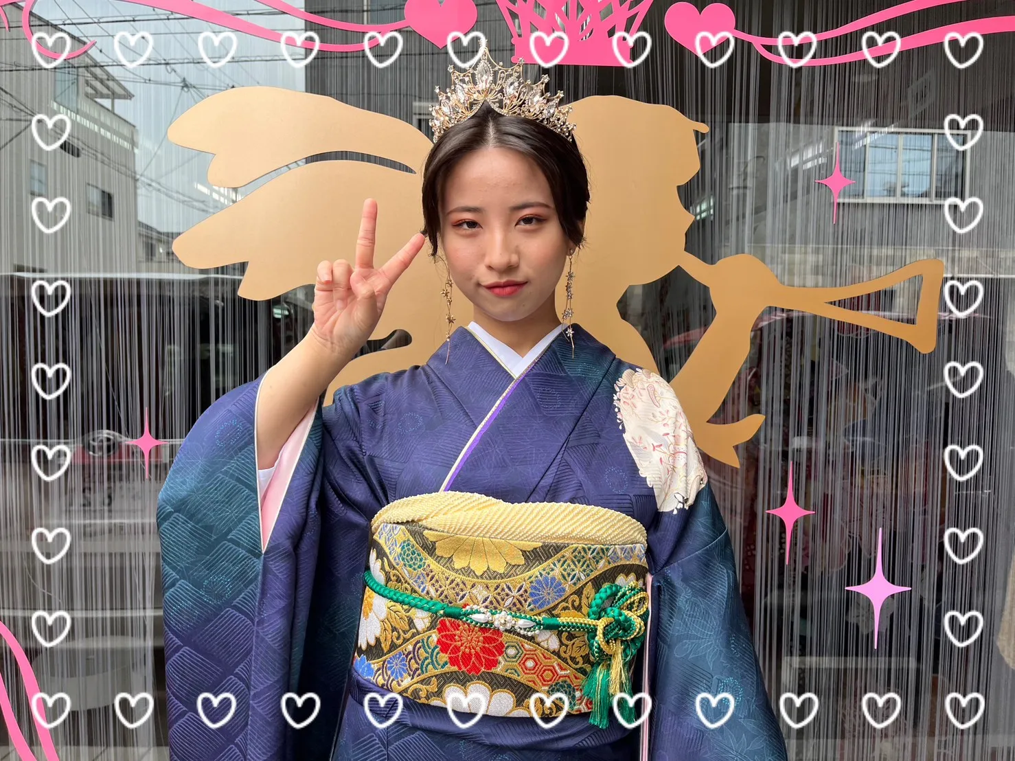 振袖　前撮り撮影会　レンタル　奈良　かわいい　オシャレ　イマドキ　ネイビー　ちいぽぽ