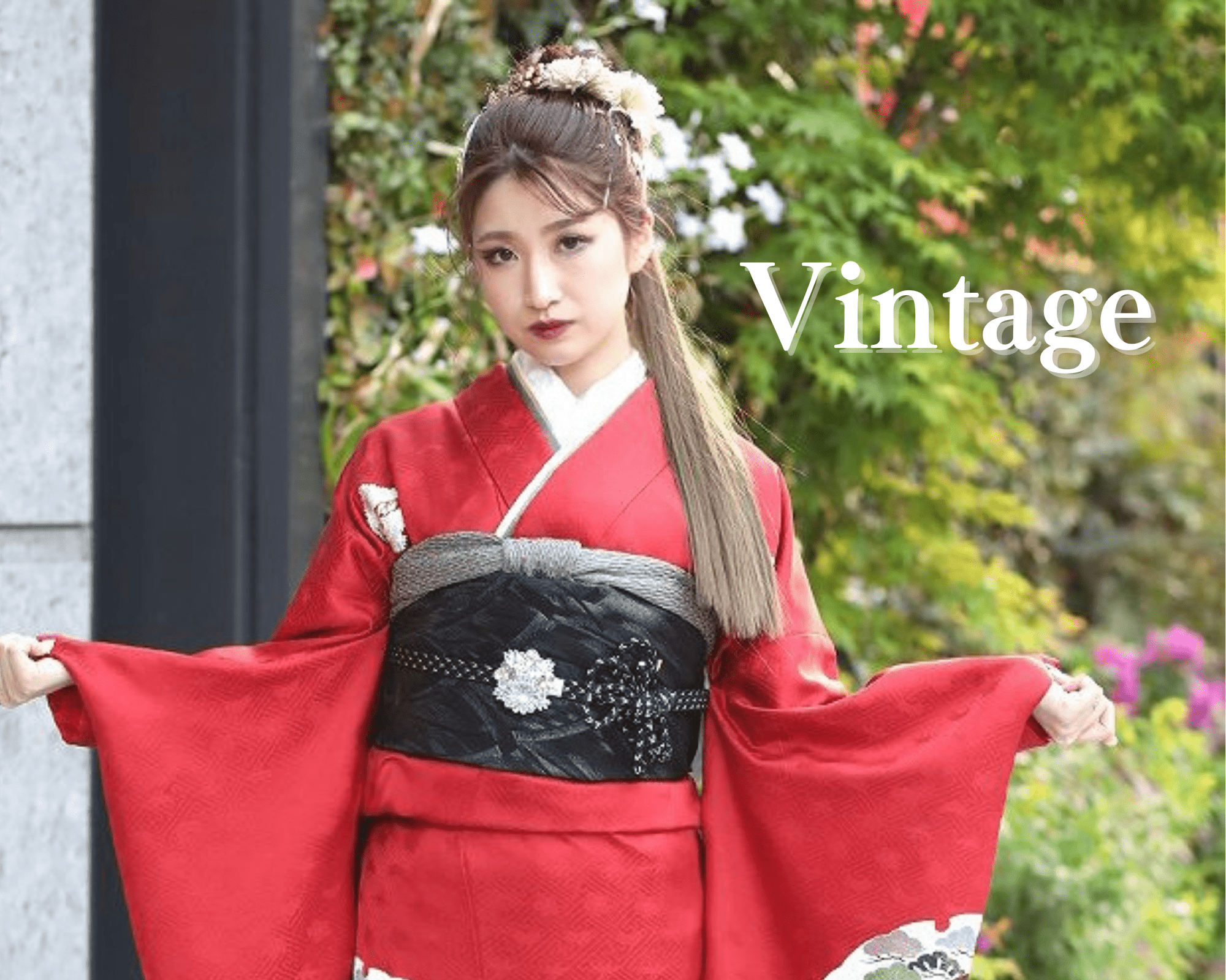 【TAKAZEN姫路店】真っ赤なヴィンテージ振袖で姫路市成人式の会場で目立っちゃおう！きらきら重ね衿でポイントアップ★