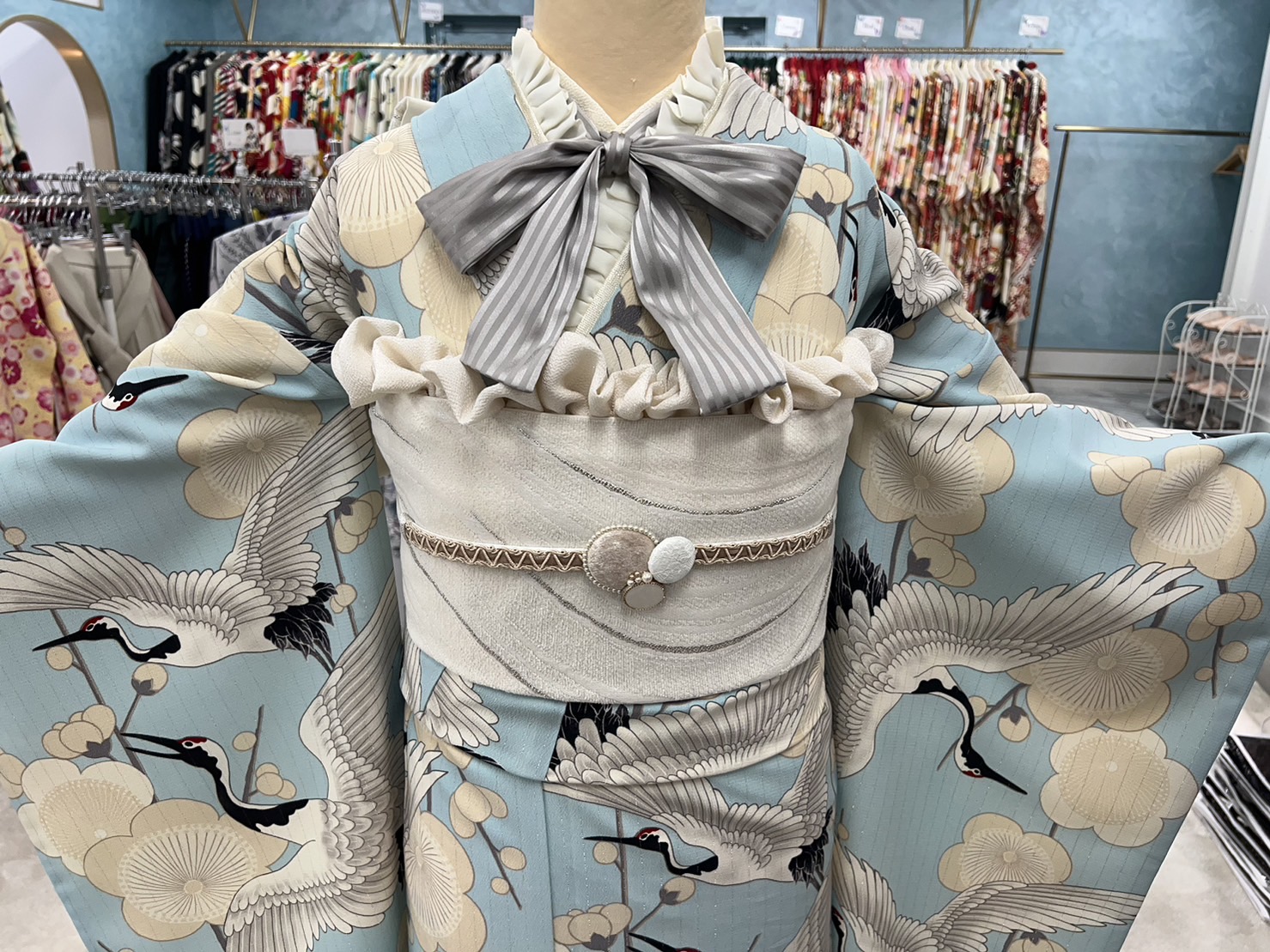 振袖レンタル　成人式　レトロ　鶴柄