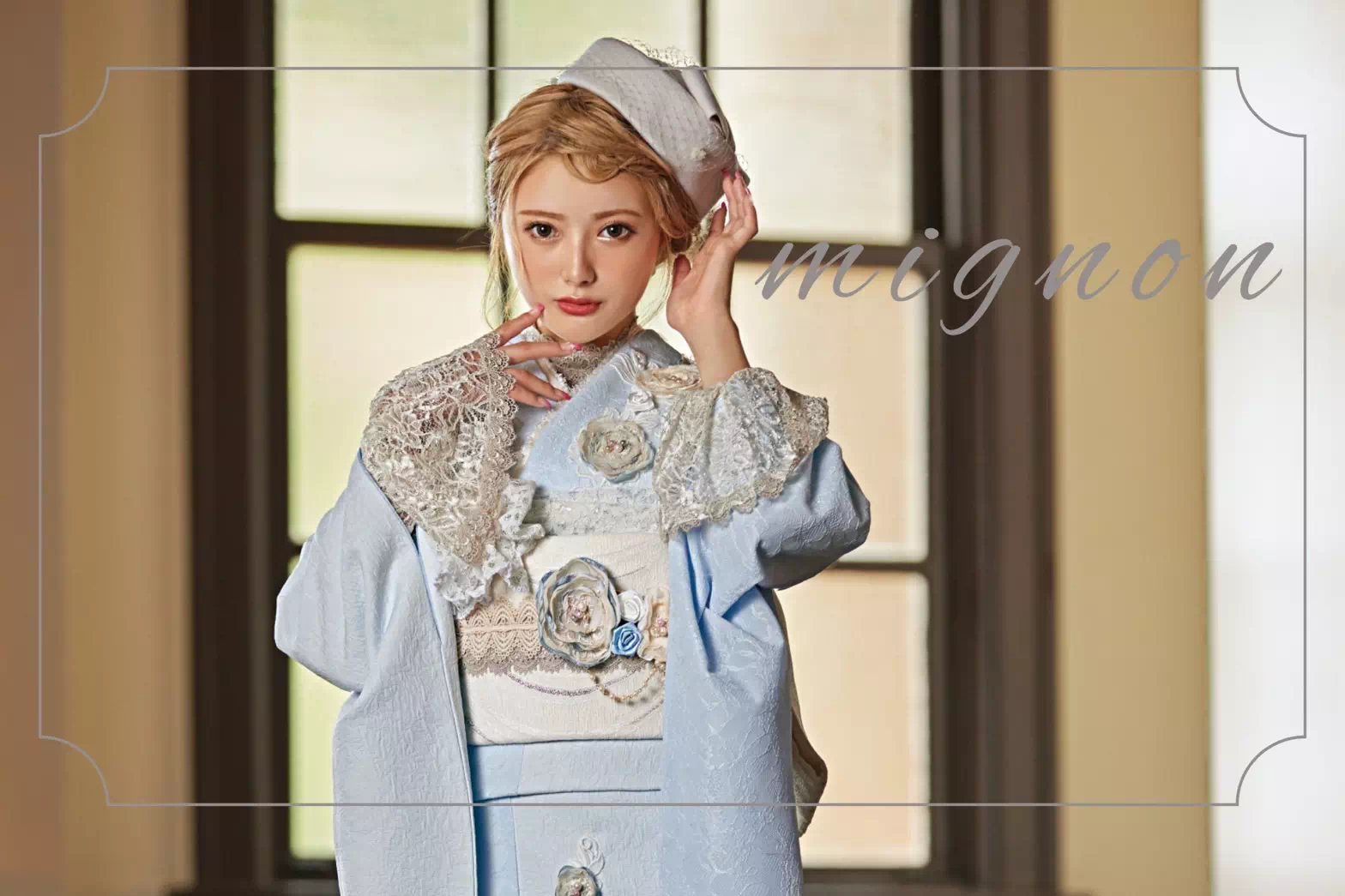 【TAKAZEN姫路店】♡29日　姫路市振袖レンタル　フレンチガーリーな雰囲気と立体花のデザインがかわいい水色のお振袖のご紹介♡