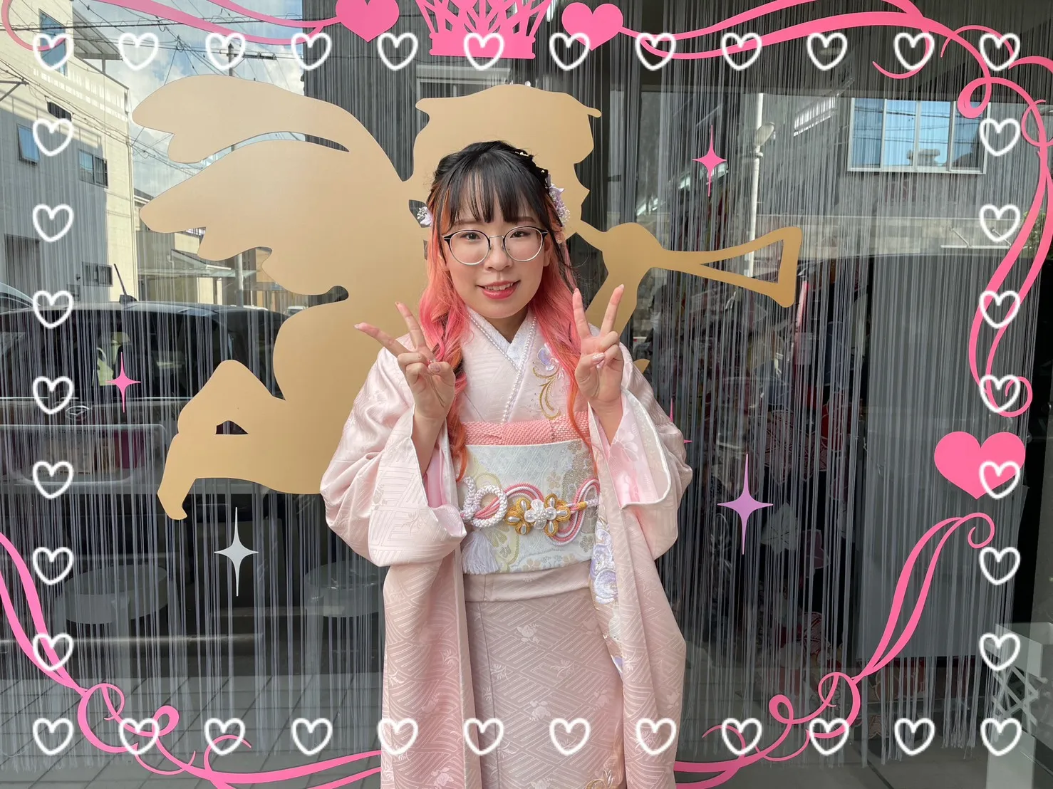 振袖　レンタル　奈良　おしゃれ　かわいい　前撮り撮影会　ピンク　白　くすみカラー