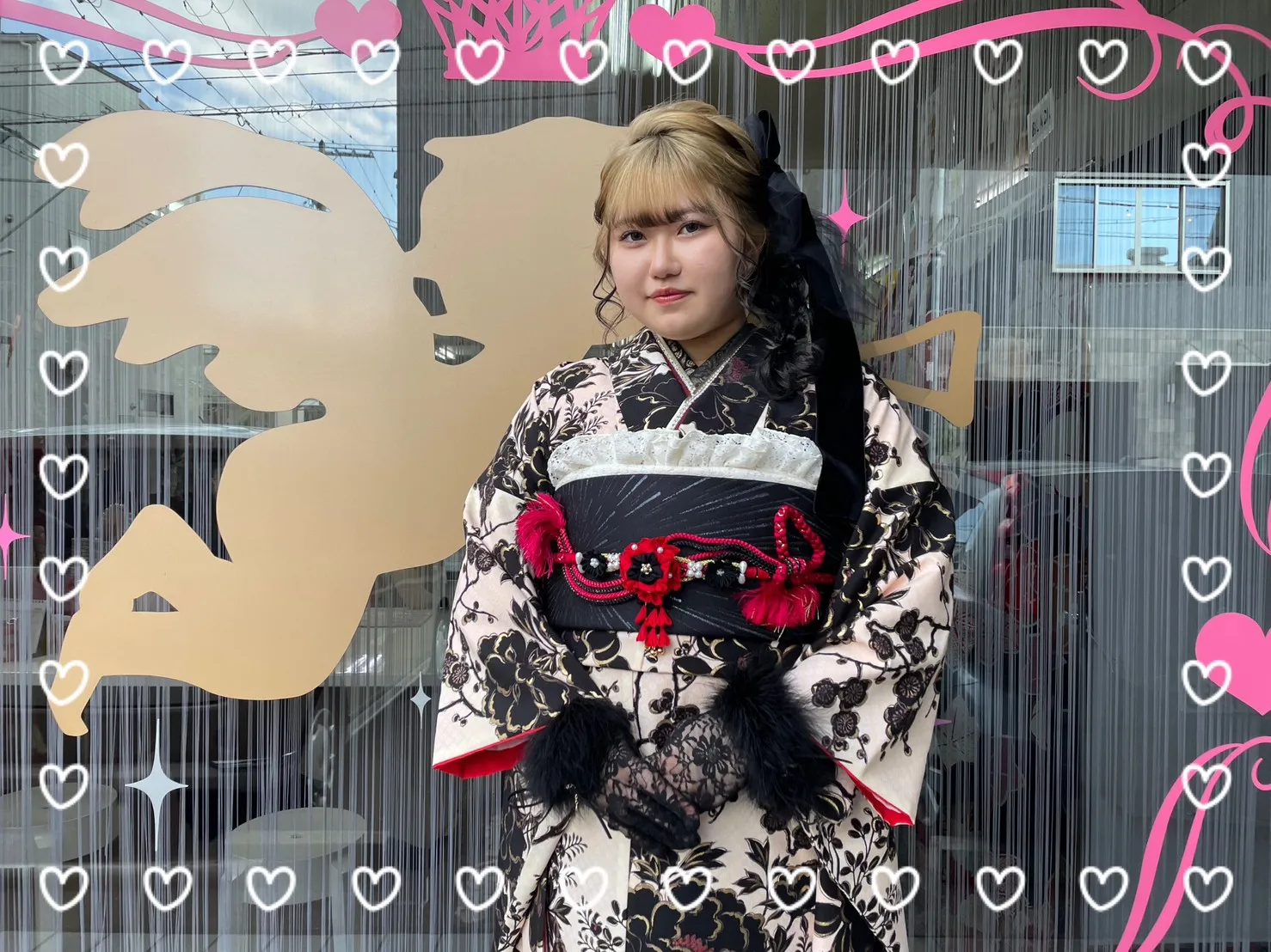 振袖　レンタル　奈良　前撮り撮影会　おしゃれ　かわいい　モノトーン　赤　ヴィンテージ