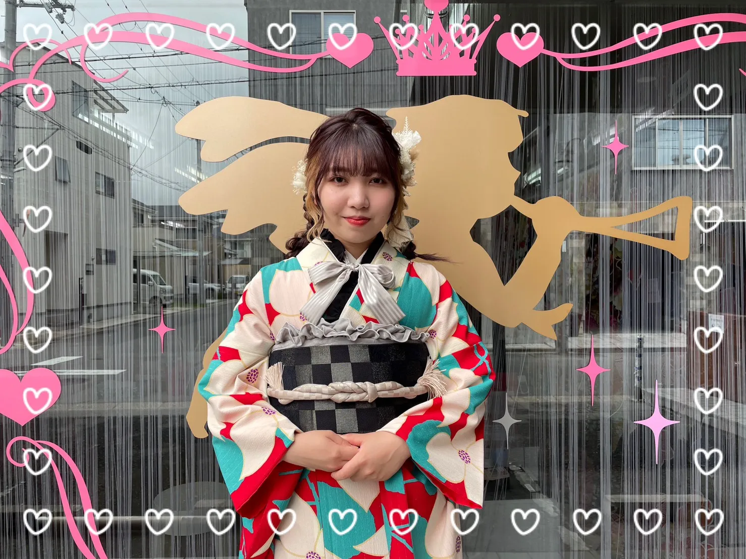 振袖　レンタル　奈良　前撮り撮影会　レトロ　ポップ　ブルー　レッド