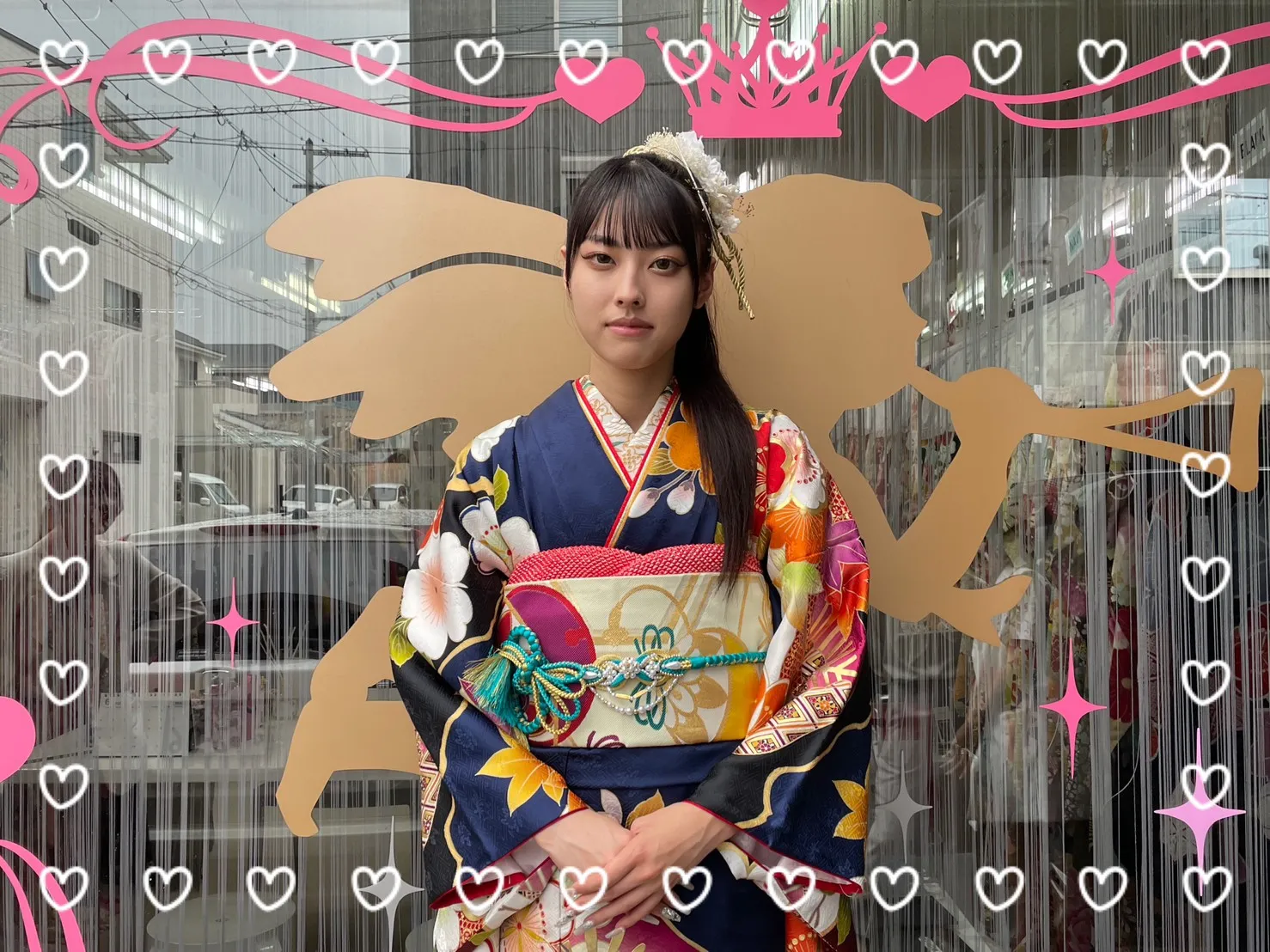 振袖　レンタル　奈良　前撮り撮影会　綺麗　紺色　古典