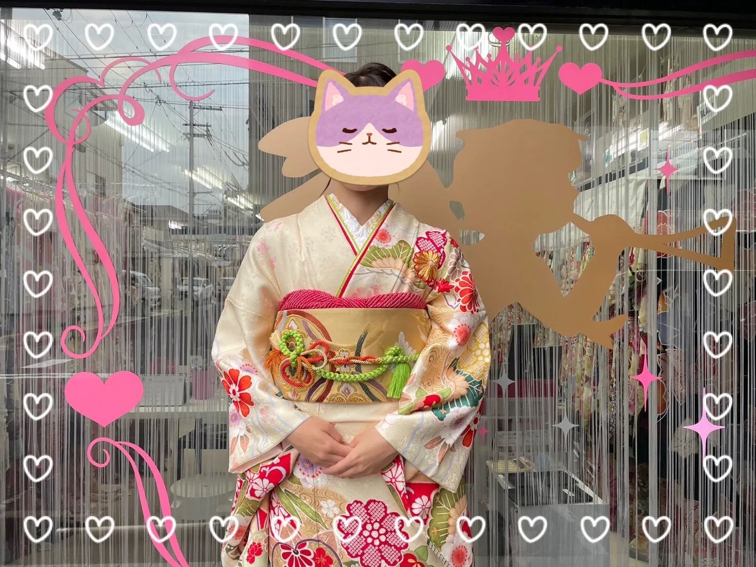 振袖　レンタル　奈良　前撮り撮影会　かわいい　クリーム色　古典