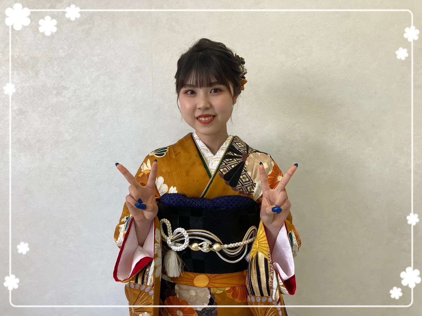 振袖レンタル　奈良　橿原　かわいい　からし色　お洒落　黒色帯