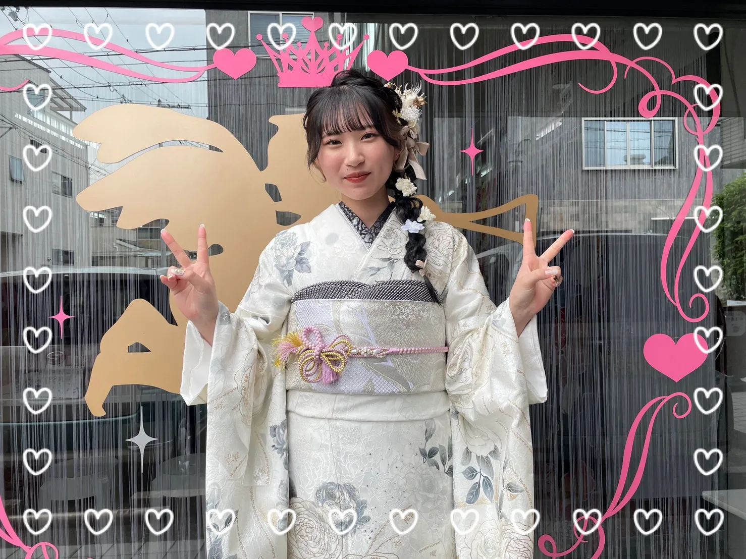 振袖　レンタル　奈良　前撮り撮影会　かわいい　シンプル　綺麗　白　シルバー