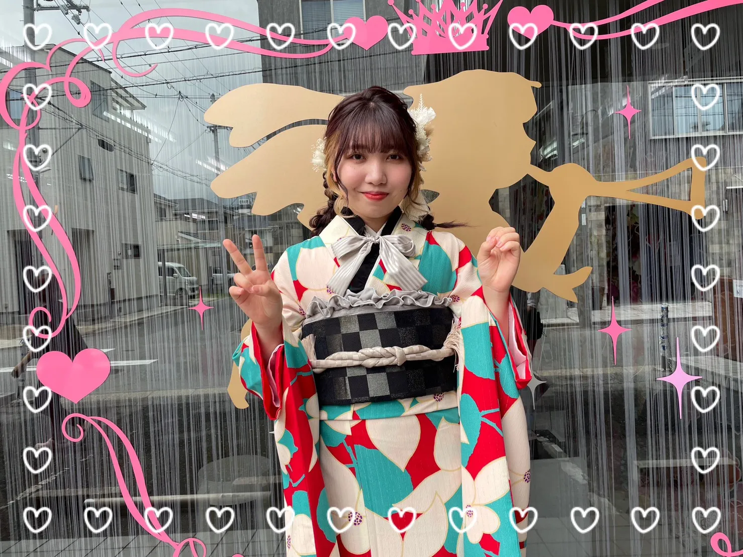 振袖　レンタル　奈良　前撮り撮影会　レトロ　ポップ　ブルー　レッド