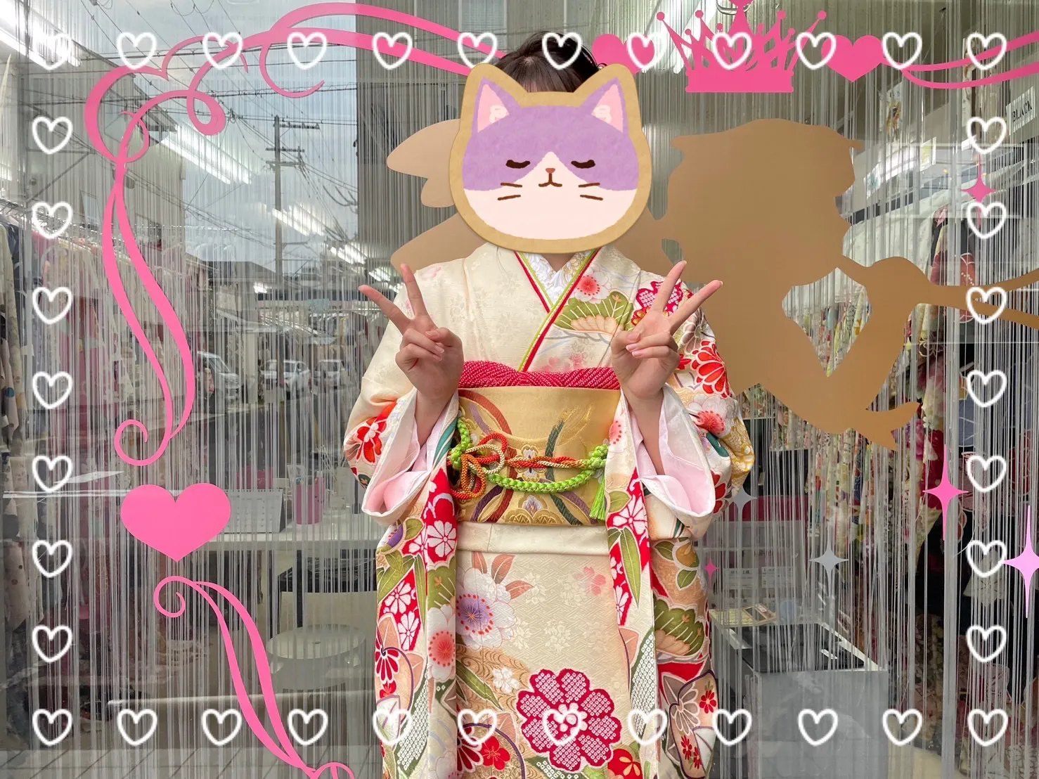 振袖　レンタル　奈良　前撮り撮影会　かわいい　クリーム色　古典