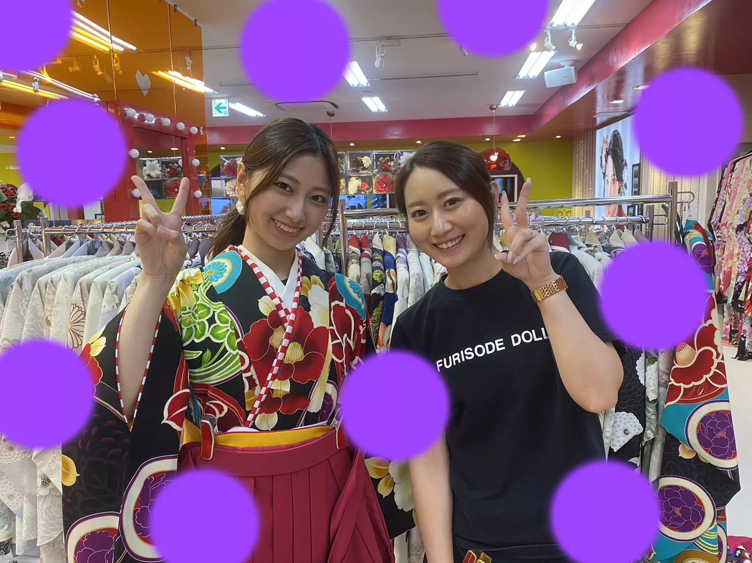 TAKAZEN神戸三宮店　前撮り撮影会　イマドキ　カワイイ　コディネート　振袖　レンタル　袴　　レトロ　個性的　黒　ポップ